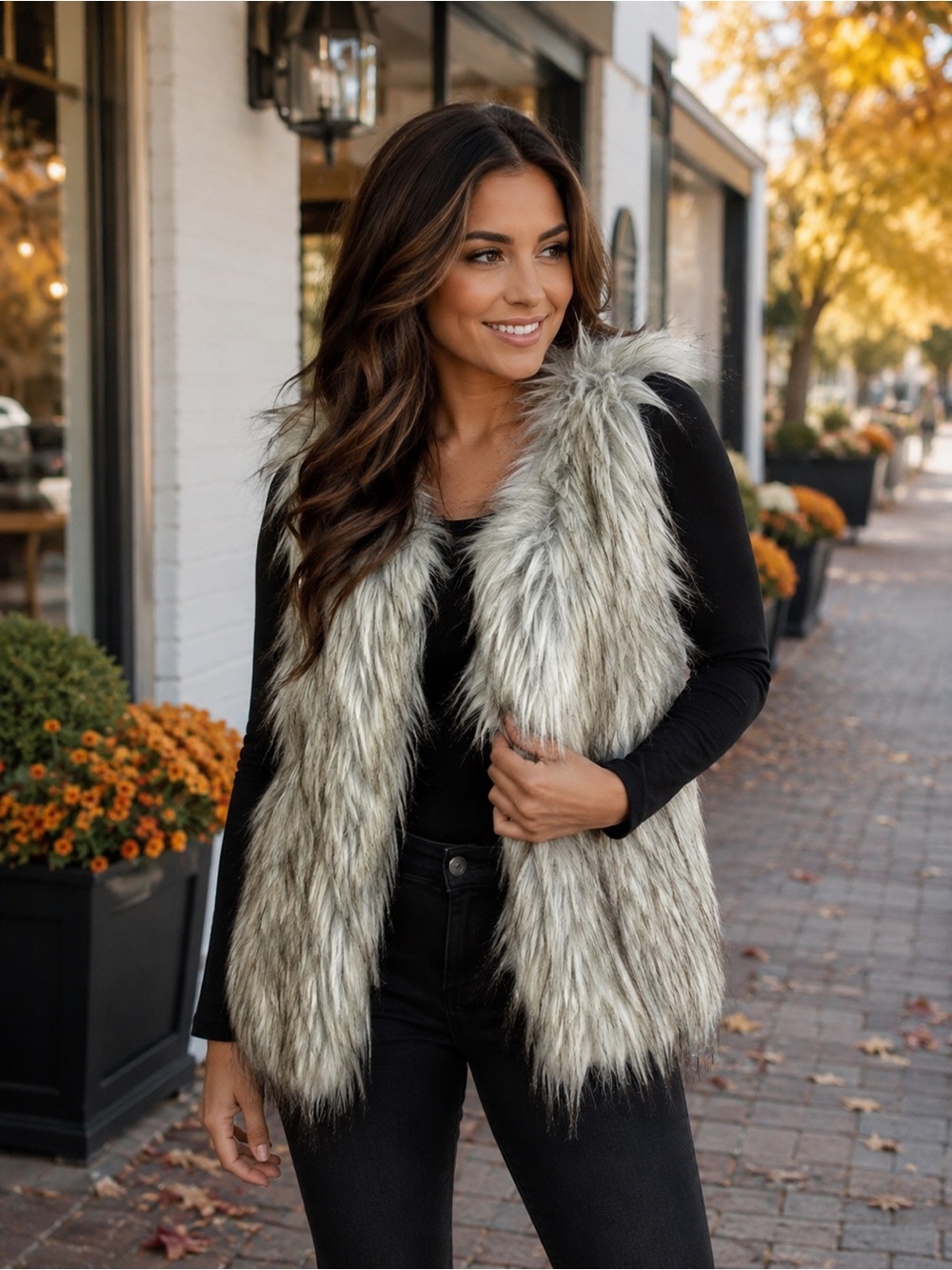 Signature Studio Vest Faux Fur Sleeveless Lined Brown Beige NWT
